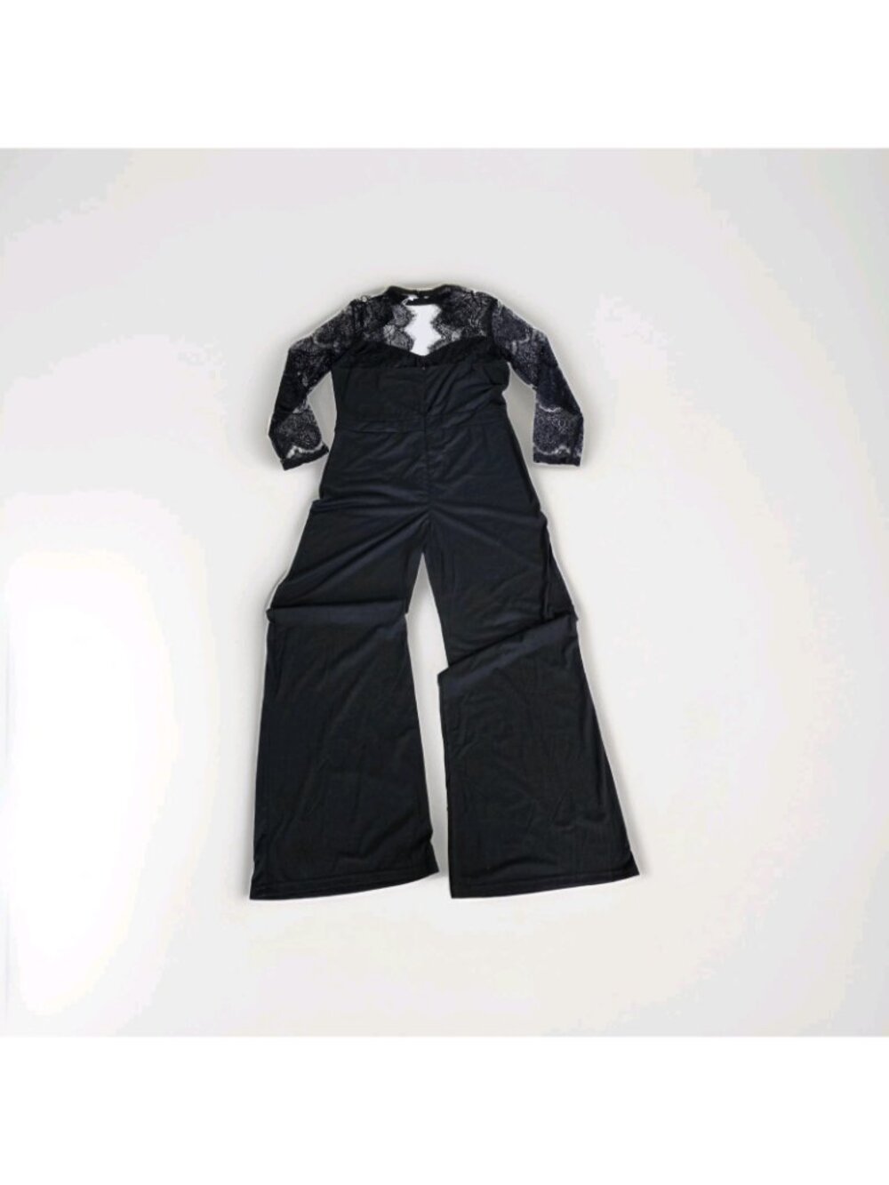 Rosegal Jumpsuit NWT Plus Size 2XL Black Eyelash Lace LS Wide Leg Evening Party - Picture 16 of 16